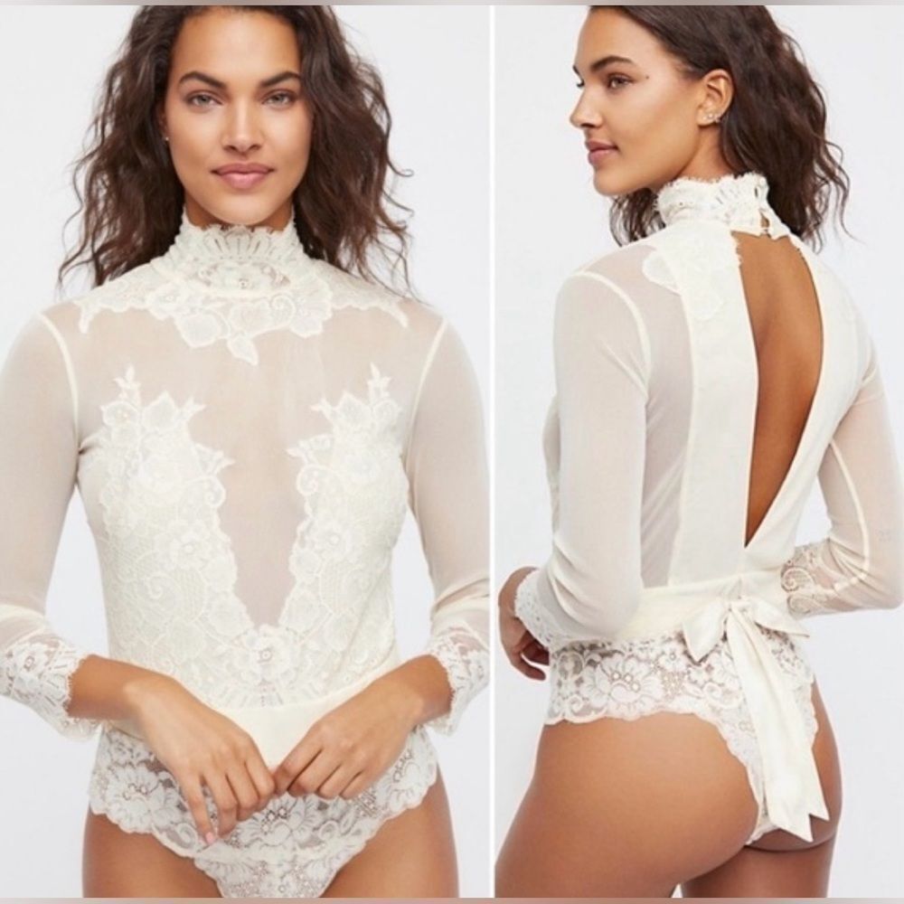 NEW We Are Hah Take HAH Bow Bodysuit La Crème Combo XL
